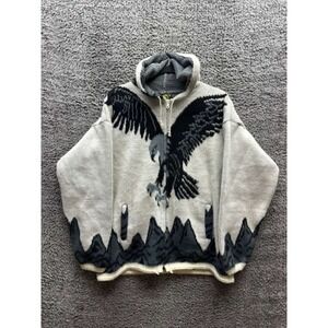 Vintage Tejidos Ruminahui Eagle Ecuador Wool Full-Zip Hooded Sweater Mens Size L